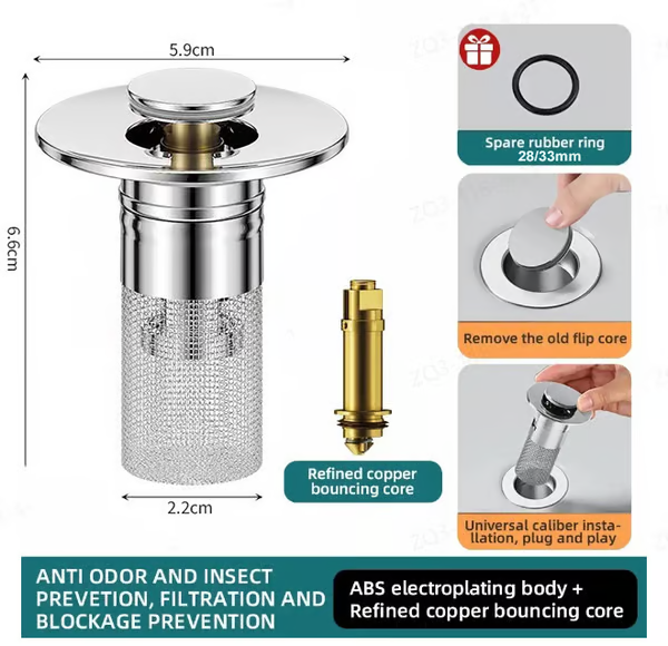 🔥Last Day Promotion 69% OFF🔥Pop Up Sink Drain Strainer----🛀Removes odors and prevents blockages