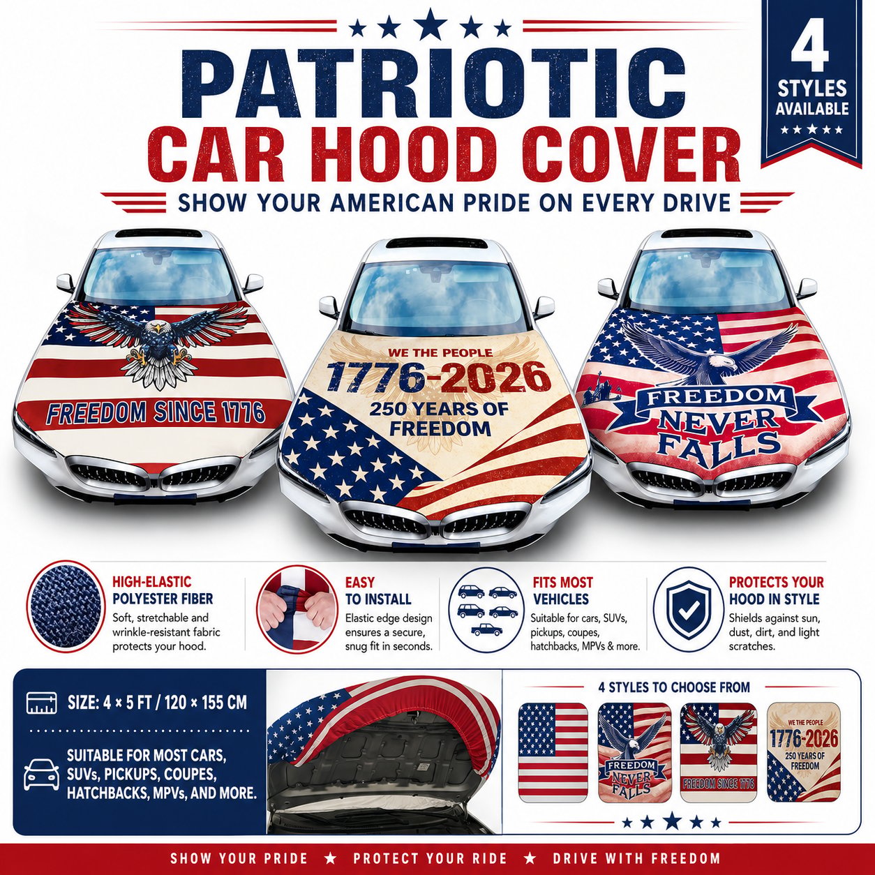 Universal American Hood Flag Cover on vehicle hood