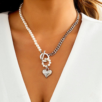 Goth Baroque Pearl Coin Portrait Pendant Necklace for Women Vintage Aesthetic Jewelry