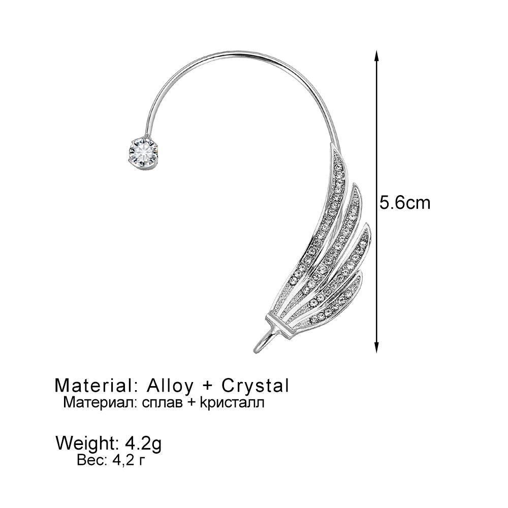 Glittering Diamond Swan Wings Non-Pierced Ear Clip Earrings – Elegant Clip-On Jewelry